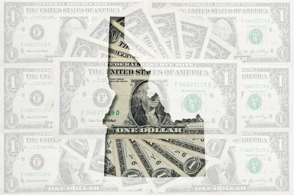 Карта Айдахо с прозрачными банкнотами в долларах США — стоковое фото