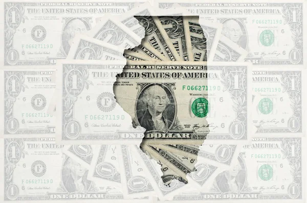Konturkarta över illinois med transparent amerikanska dollar banknot — Stockfoto