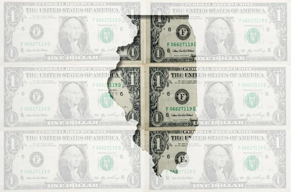 Outline map of Illinois with transparent american dollar banknot — Stock Photo, Image