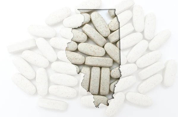 Umrisskarte von Milliardären mit transparenten Pillen im Hintergrund — Stockfoto