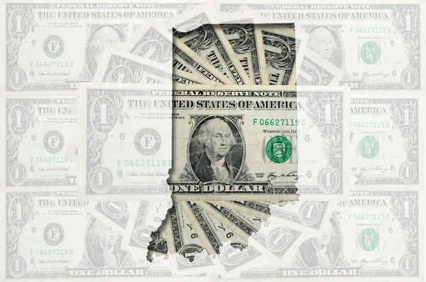 투명 한 미국 달러 지폐와 인디애나의 개요 지도 — 스톡 사진