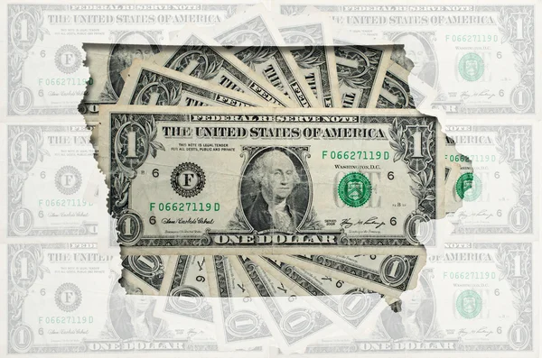 개요 지도 아이오와의 투명 한 미국 달러 지폐와 나 — 스톡 사진