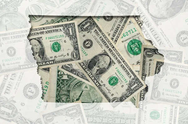 Zarys mapy z iowa z przezroczystego amerykański Dolar banknotów — Zdjęcie stockowe