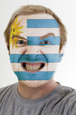 šílený vztek muže v barvách vlajky Uruguaye