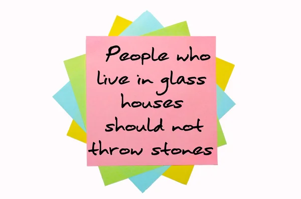 Proverb " who live in glass houses should not throw stone — Stock Photo, Image