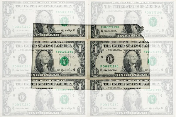 Mapa de Kansas con billetes de dólar americanos transparentes — Foto de Stock