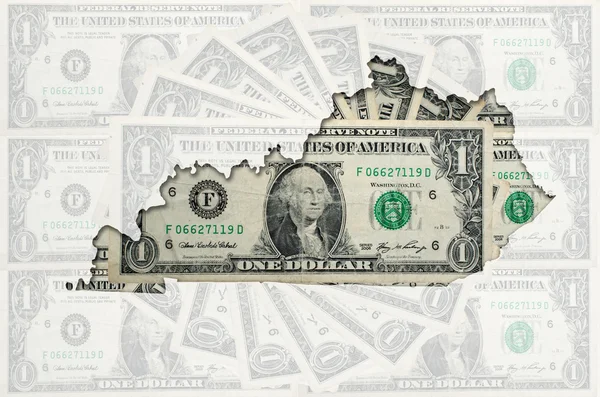 大纲地图的肯塔基州与透明美国美元 banknot — 图库照片