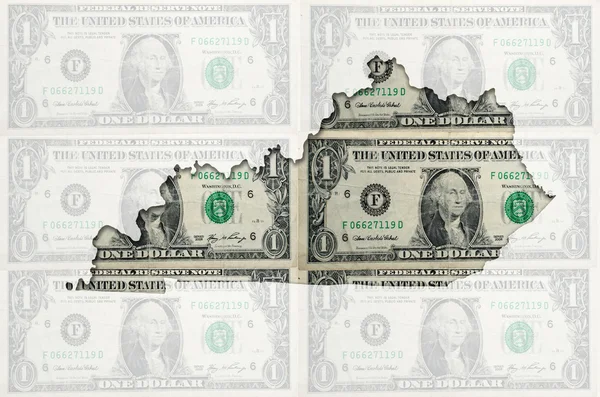 Окреслити карта Кентуккі з прозорого американський долар banknot — стокове фото