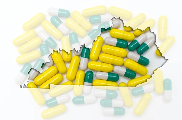 Konturkarta över kentucky med transparent piller i bakgrunden — Stockfoto