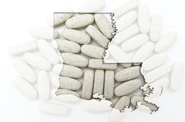 Carte d'aperçu de Luisiana avec des pilules transparentes en arrière-plan — Photo