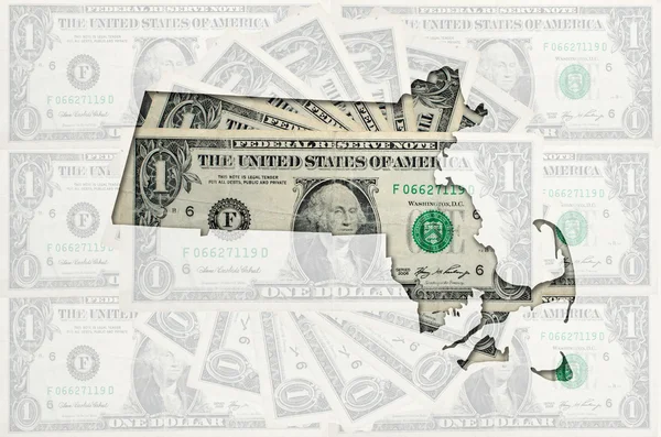 Περίγραμμα της Μασαχουσέτης με διαφανή αμερικανικό δολάριο ΒΑ — Φωτογραφία Αρχείου