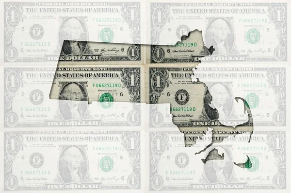Konturkarta över massachusetts med transparent amerikanska dollar ba — Stockfoto