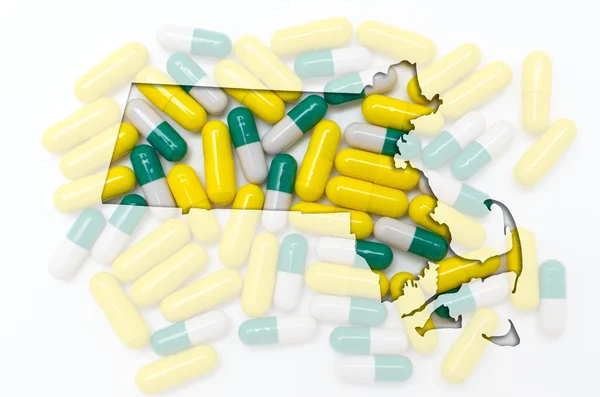 Hahmoteltu kartta Massachusetts läpinäkyvä pillereitä backg — kuvapankkivalokuva