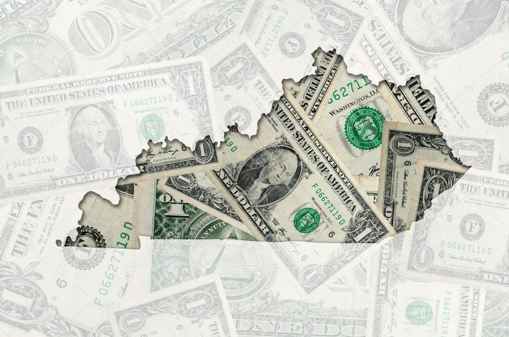 Outline map of Kentucky with transparent american dollar banknot