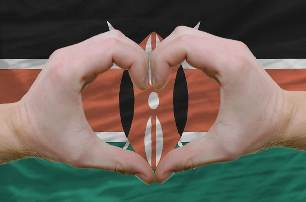 心和爱的姿态显示了由手对国旗的肯尼亚表现力 — 图库照片