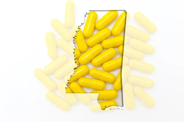 Backgro で透明な薬とミシシッピ州の概要マップ — ストック写真