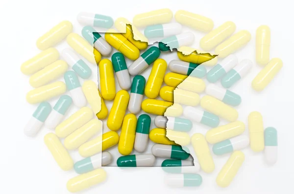 Περίγραμμα της Μινεσότα με διαφανή χάπια σε το αμουδερές — Φωτογραφία Αρχείου