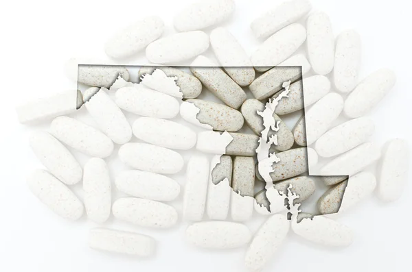Outline mappa del Maryland con pillole trasparenti sullo sfondo — Foto Stock