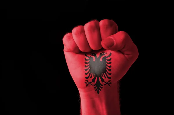在阿尔巴尼亚国旗颜色绘的拳头 — 图库照片