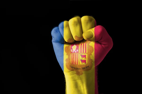 Fist painted in colors of andora flag — Stock Photo, Image