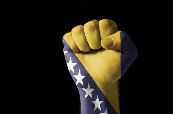 Fist painted in colors of bosnia and herzegovina flag — Stock Photo, Image