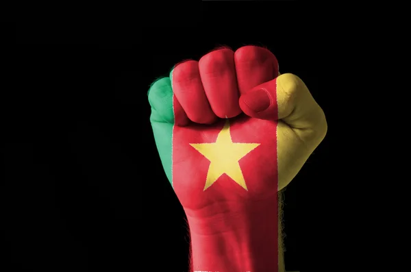 Vuist geschilderd in kleuren van de vlag van Kameroen — Stockfoto
