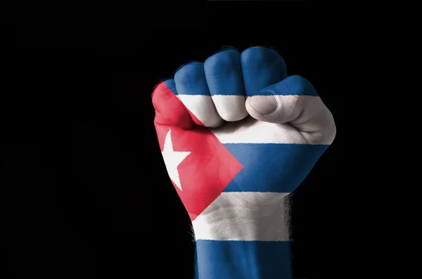 Näve målade i färgerna på Kuba flagga — Stockfoto