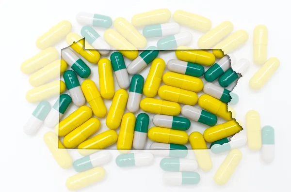 Konturkarta över pennsylvania med transparent piller i bakgrunds — Stockfoto