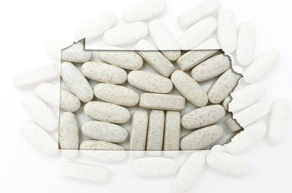 Skitse kort over pennsylvania med gennemsigtige piller i ryggen - Stock-foto
