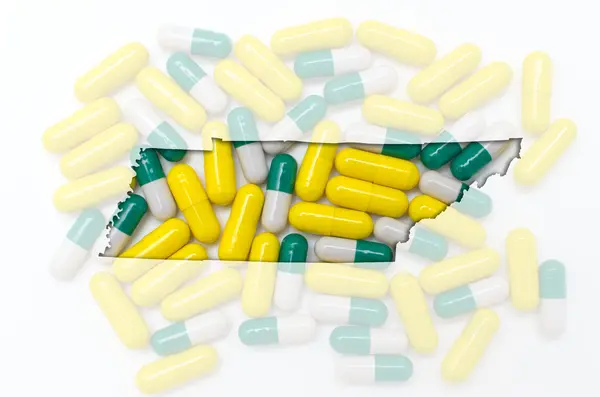 Konturkarta över södra tennessee med transparent piller i bac — Stockfoto