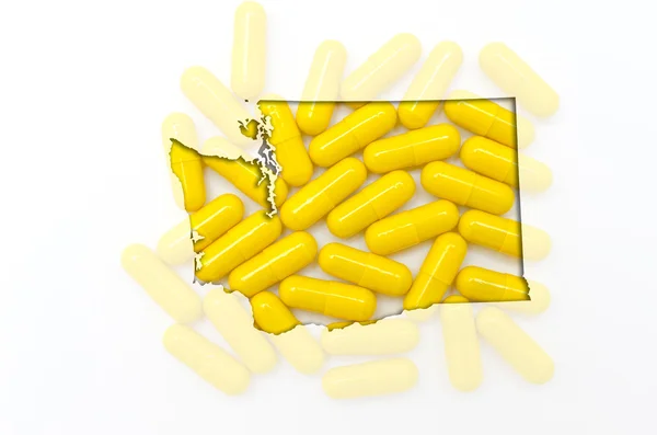 Mappa schematica di Washington con pillole trasparenti nel backgrou — Foto Stock