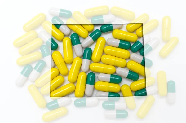 Overzicht van de selecteur van wyoming met transparante pillen op de achtergrond — Stockfoto