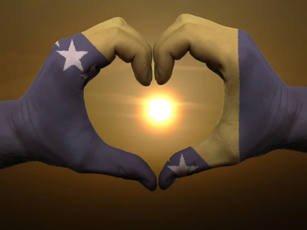 Szív és a szeretet gesztusa, kezében színes Bosznia Hercegovina fl — Stock Fotó