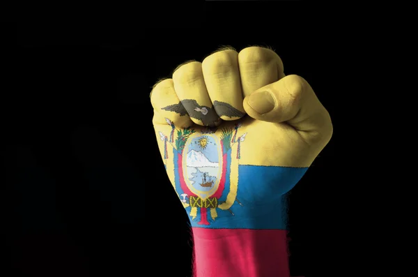 Näve målad i färger av ecuador flagga — Stockfoto