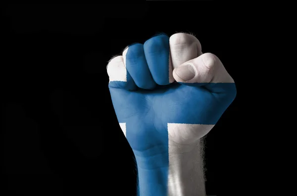 Fist painted in colors of finland flag — Stock Photo, Image