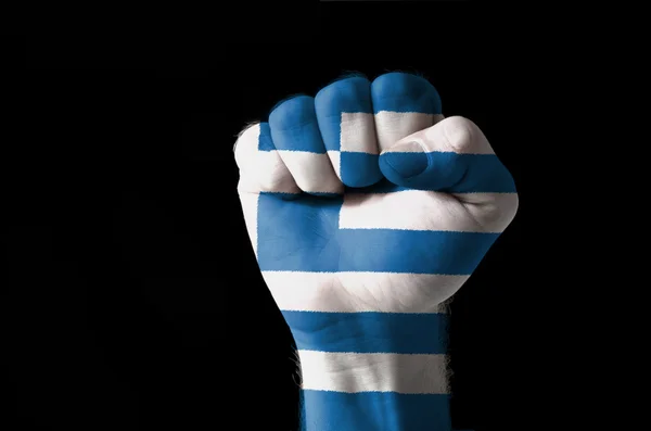 在希腊国旗颜色绘的拳头 — 图库照片