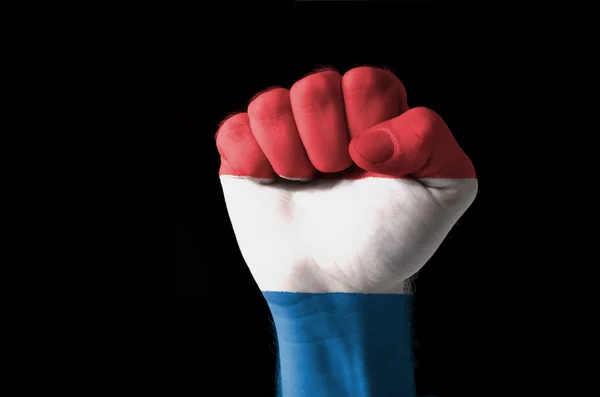 Кулак, раскрашенный в цвета флага Голландии — стоковое фото