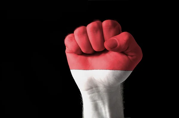 Fist painted in colors of indonesia flag — ストック写真