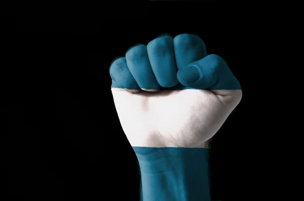 Fist painted in colors of el salvador flag — Stock Photo, Image