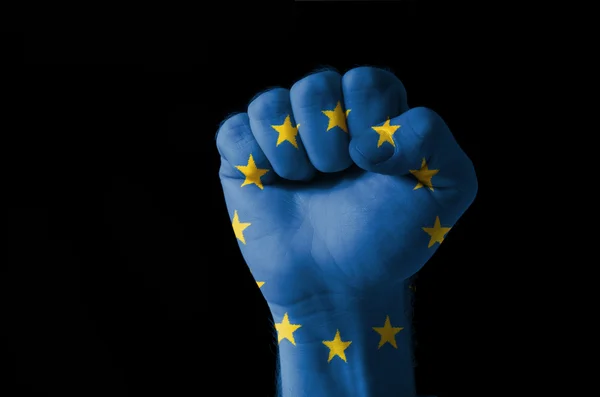 Fist painted in colors of europe flag — Stock Photo, Image
