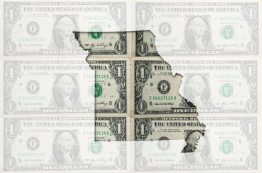 Outline map of missouri with transparent american dollar banknot