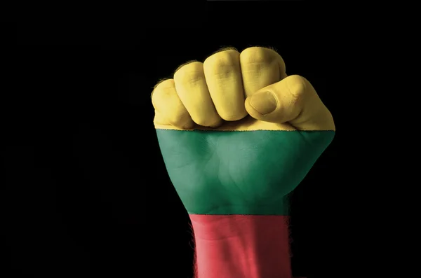 Vuist geschilderd in kleuren van Litouwen vlag — Stockfoto