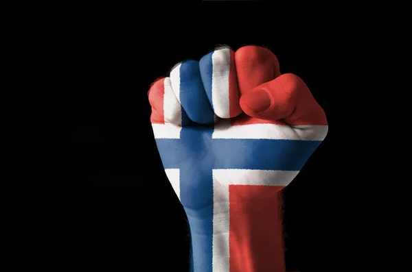 Pěst v barvách vlajky Norsko — Stock fotografie