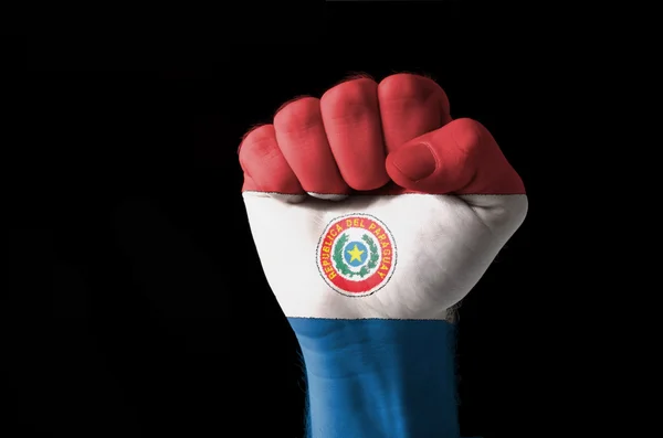 Pugno dipinto con colori di bandiera paraguay — Foto Stock