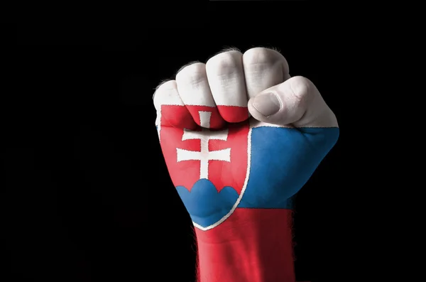 Fist painted in colors of slovakia flag — Stock Photo, Image