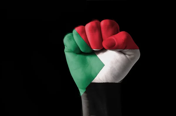 Pięść pomalowane w kolorach flagi Sudanu — Zdjęcie stockowe