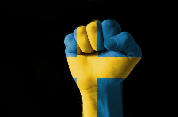 İsveç bayrağı renklerde boyanmış yumruk — Stok fotoğraf