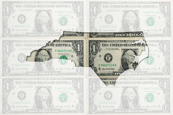 Konturkarta över north carolina med transparent amerikanska dollar b — Stockfoto