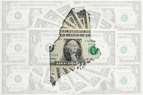 Окреслити карта Мен з прозорого американський долар банкнот — стокове фото
