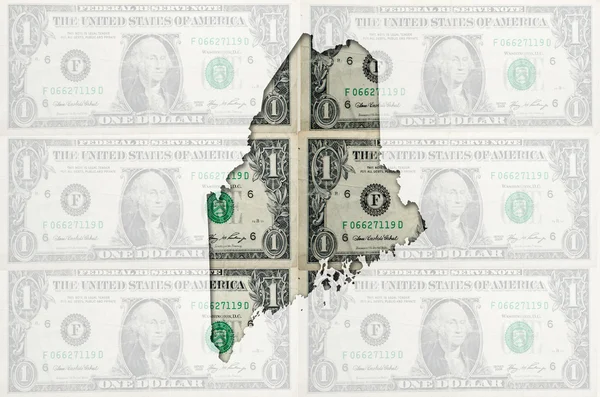 Outline map of maine with transparent american dollar banknotes — Stock Photo, Image